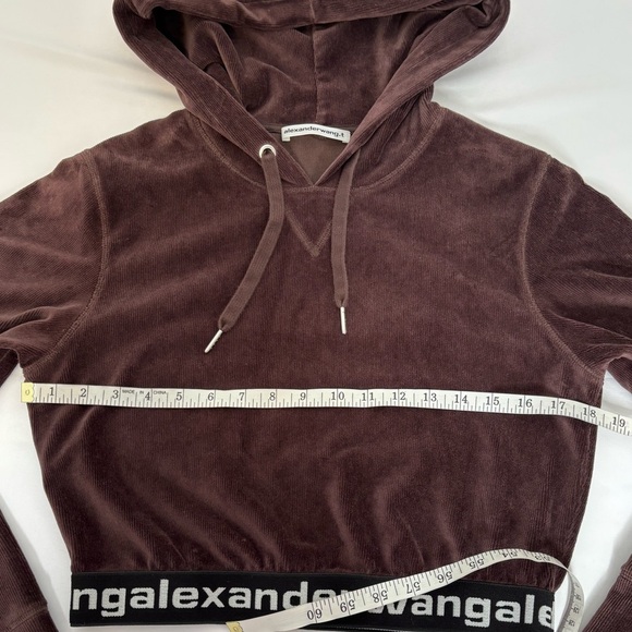 Alexander Wang Stretched Corduroy Elastic waist Logo Cropped Hoodie size small - Picture 9 of 13